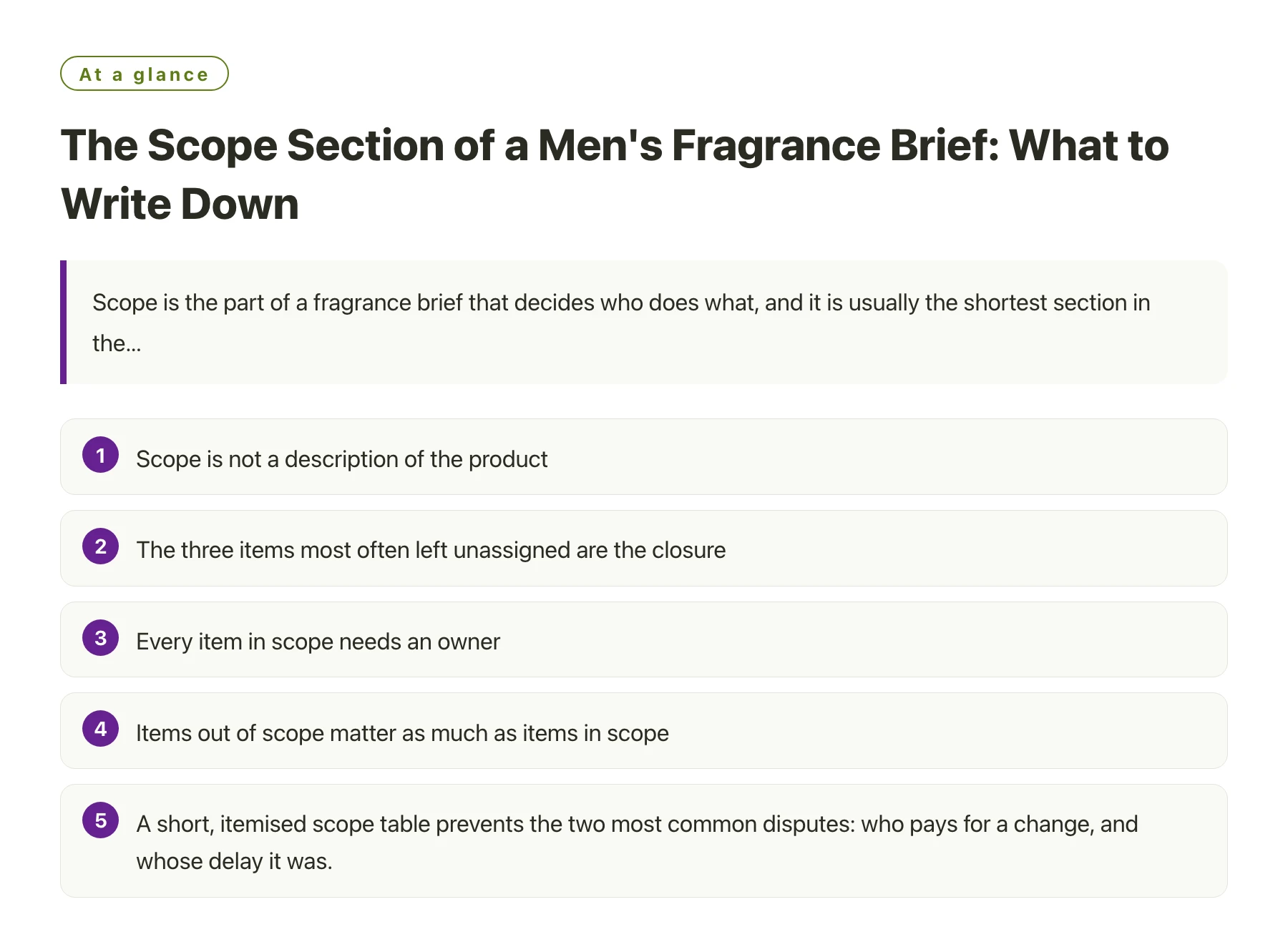 The Scope Section of a Men's Fragrance Brief: What to Write Down——全文要点速览