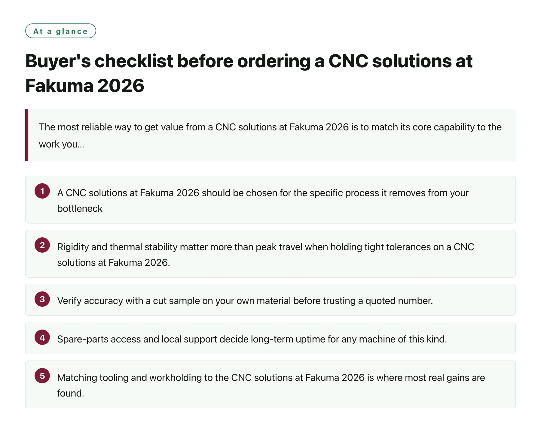 Buyer's checklist before ordering a CNC solutions at Fakuma 2026——全文要点速览